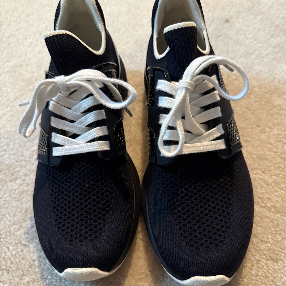 Tory Burch Women’s Black Knit Lace-Up Sneakers with White Laces